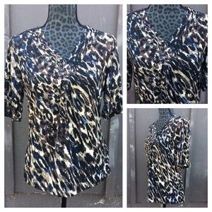 Liz Claiborne Black and Brown Camo Top - Petite Large